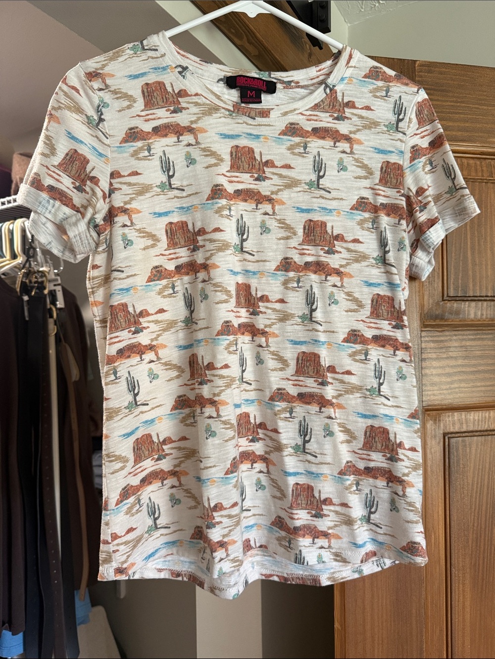 Rock & Roll Denim Desert Print Crewneck Tee - Cream/Brown/Blue/Green